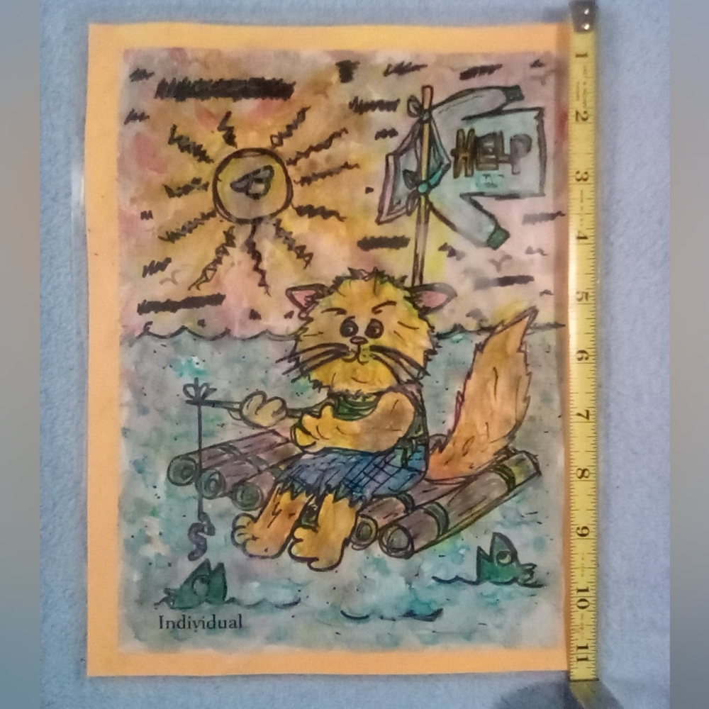 🎨Fishing Cat Watercolor Painting Art🖼 - Picture 3 of 5